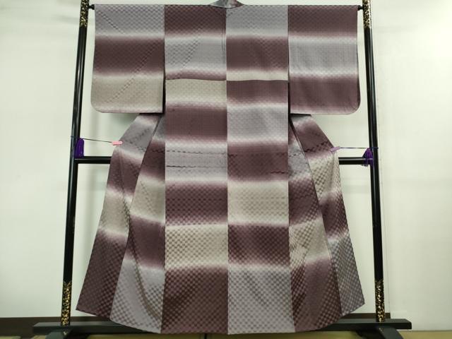 Full-Length Under-Kimono - 平和屋着物▽極上　小紋　単衣　市松紋紗　暈し染め　逸品　DZAB0627kh5