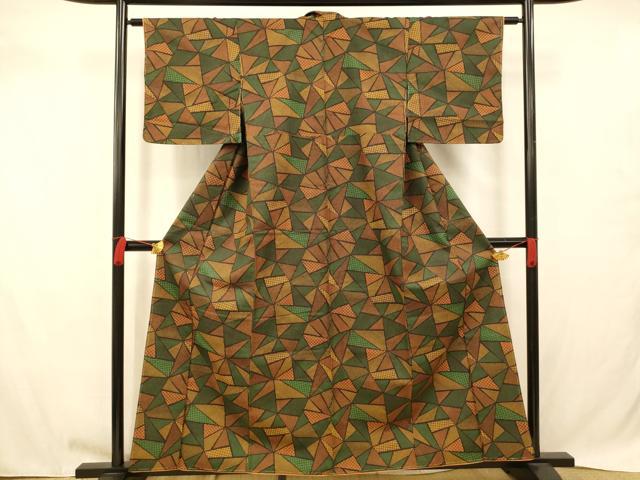 平和屋着物■上質な紬 切嵌格子文 正絹 逸品 AABB7793fw