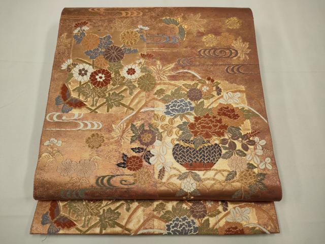 平和屋着物◎六通柄袋帯　唐織　舞蝶飾花文　金糸　正絹　逸品　CAAW9234qe