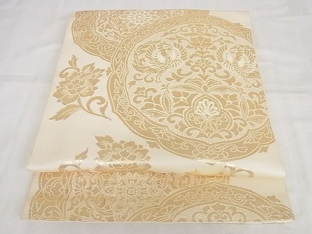 Other - 平和屋着物◎六通柄　本袋帯　双鳥花絵皿文　金糸　正絹　逸品　AAAF3555Bgw