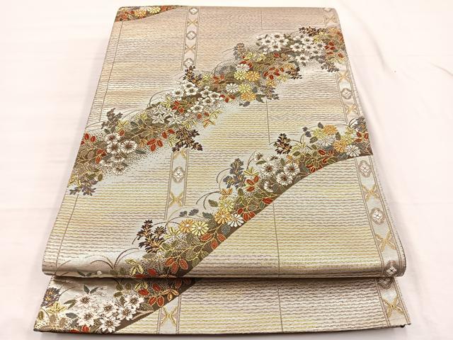 平和屋着物◎六通柄袋帯　唐織　四季蒔絵山取文　金銀糸　正絹　逸品　BAAX0913hv