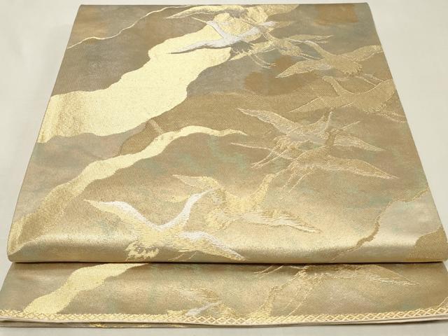 平和屋着物◎西陣　六通柄袋帯　飛鶴文　金糸　正絹　逸品　CAAZ7724in