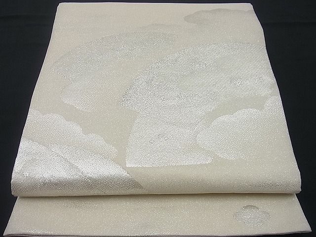 Rakuten - 平和屋着物■太鼓柄袋帯 綴れ 名匠家紋 雲取り地紙文 銀糸 逸品 n-gh1826