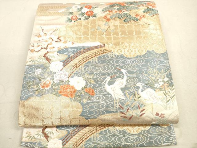 平和屋着物◎六通柄袋帯 唐織 神泉白鷺図 金糸 正絹 逸品 DAAX2138xg