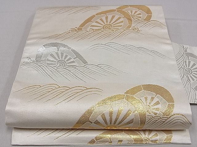平和屋着物■九寸名古屋帯　片輪車文　金銀糸　ze5855
