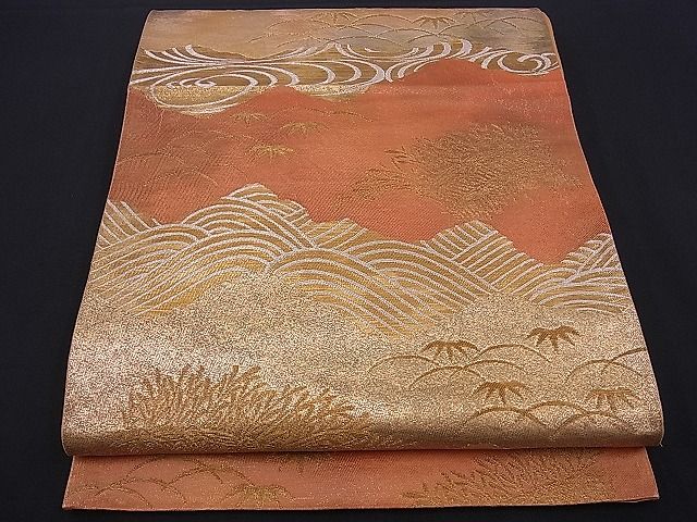 平和屋着物■六通柄袋帯 流水芝草笹の葉文 金銀糸 逸品 n-ds1164
