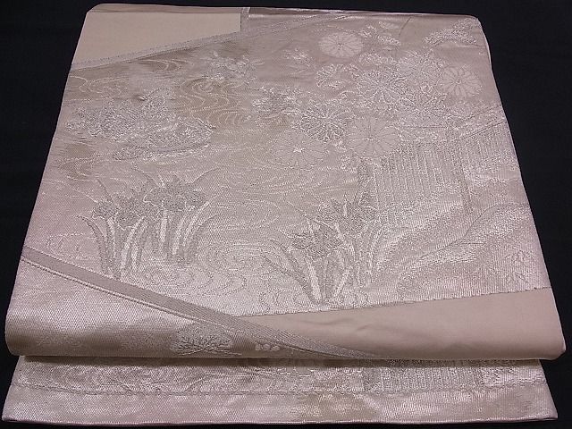 平和屋着物■六通柄袋帯　屏風鴛鴦花文　銀糸　逸品　n-mz2883