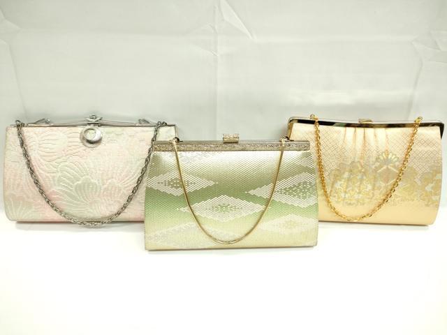 平和屋着物▼和装小物 和装バッグまとめて3点 ハンドバッグ 菱花文 花尽し 金銀糸 逸品 CABC1095ju