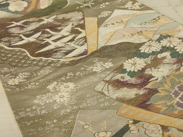 平和屋の平和屋着物◎六通柄袋帯 唐織 色紙重ね花文 金銀糸 正絹 逸品 AAAX1975ou｜アングル2