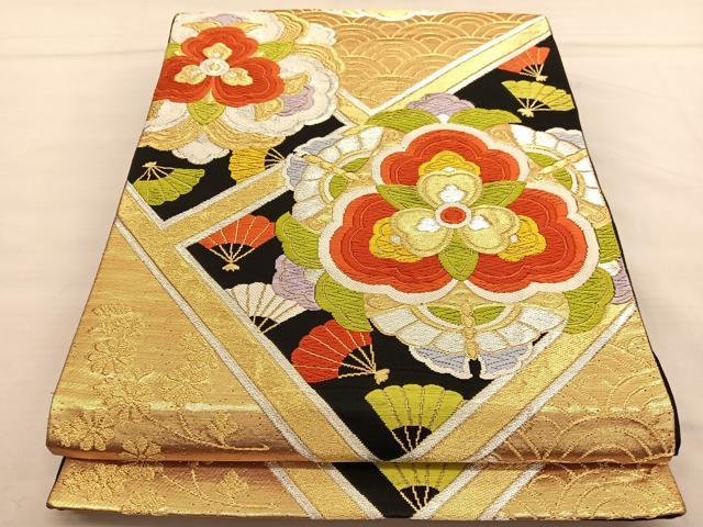 Other - 平和屋着物◎六通柄袋帯　唐織　花蝶文　黒地　金銀糸　正絹　逸品　BAAU0968hv