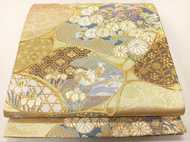 平和屋着物◎六通柄袋帯 唐織 琳派暦 鴛鴦花文 金銀糸 正絹 逸品 CAAS7658ua