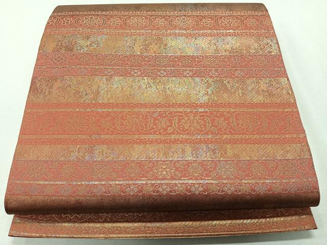 平和屋着物◎六通柄袋帯　正倉院唐花莫臥繭　金糸　引箔　正絹　逸品　CAAS7659ua