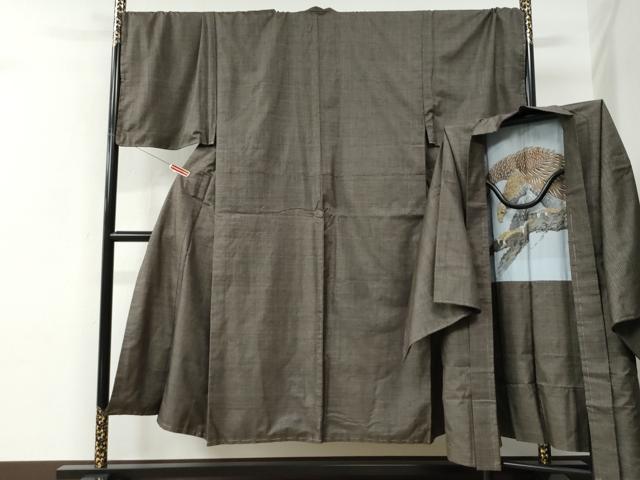 平和屋着物●男性 本場大島紬 アンサンブル 100亀甲 総詰め 羽裏：鷹 キングサイズ 正絹 逸品 未使用 CABC6549yc