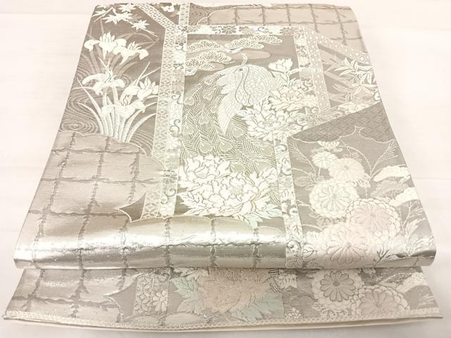 平和屋着物◎六通柄袋帯 唐織 九百プラチナ弐重織 花鳥文 正絹 逸品 AABD7241yx