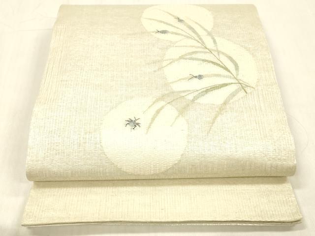 平和屋着物＊夏物　太鼓柄袋帯　夏虫草葉文　正絹　逸品　DABC8118cm