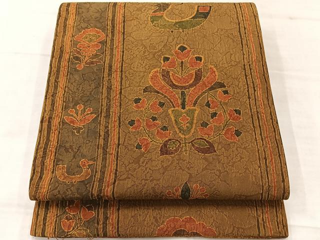 平和屋着物◎両面六通柄袋帯　花鳥間道　正絹　逸品　AABE3225uk