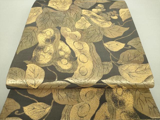 平和屋着物●六通柄袋帯　成り物　えんどう豆　金糸　正絹　逸品　DAAU5398ps