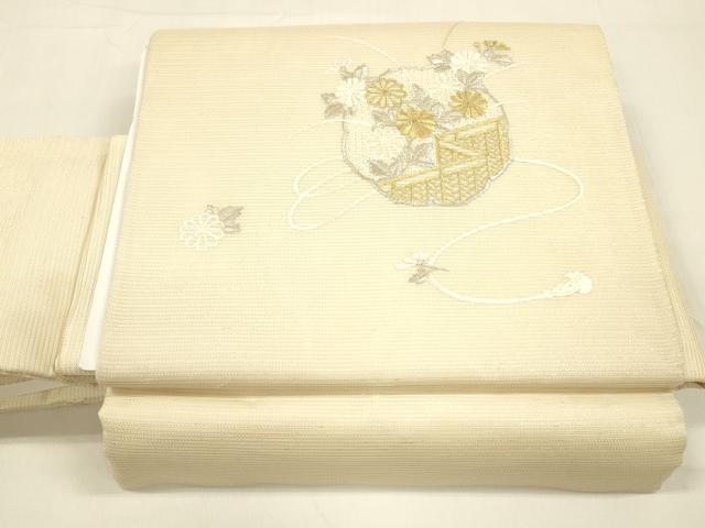 平和屋着物＊夏物　中国三大刺繍　スワトウ刺繍　汕頭刺繍　総刺繍　ワンタッチつけ帯　草花文　金銀糸　正絹　逸品　DAAZ4275cm