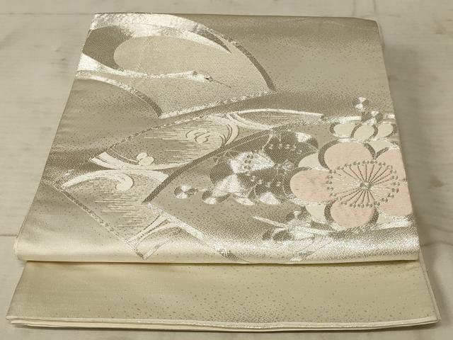 平和屋着物◎中国三大刺繍　相良刺繍　太鼓柄袋帯　駒刺繍　飛鶴花文　銀糸　正絹　逸品　AAAX1981ou