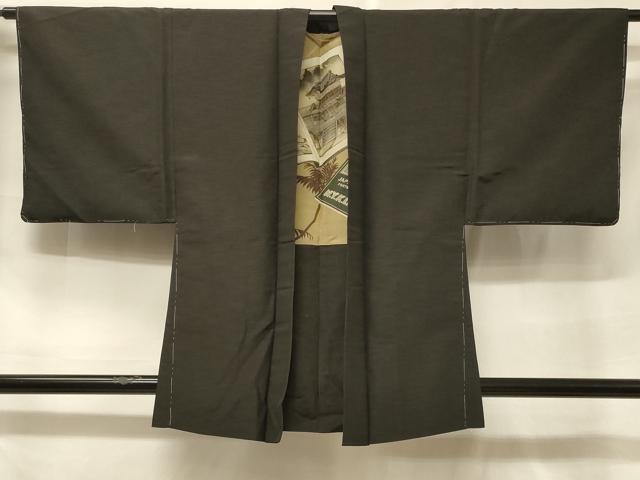 平和屋着物＃男性　羽織　紬地　霞文　黒地　正絹　逸品　未使用　CABF1376in