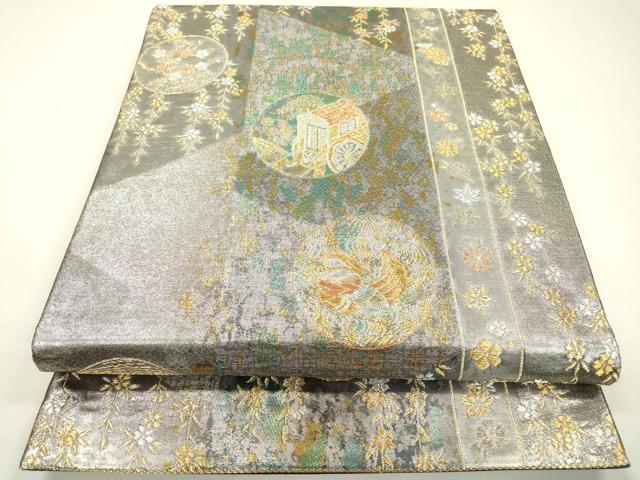 平和屋着物▼六通柄袋帯　大原野蒔絵文　金銀糸　引箔　正絹　逸品　DAAZ6656fe