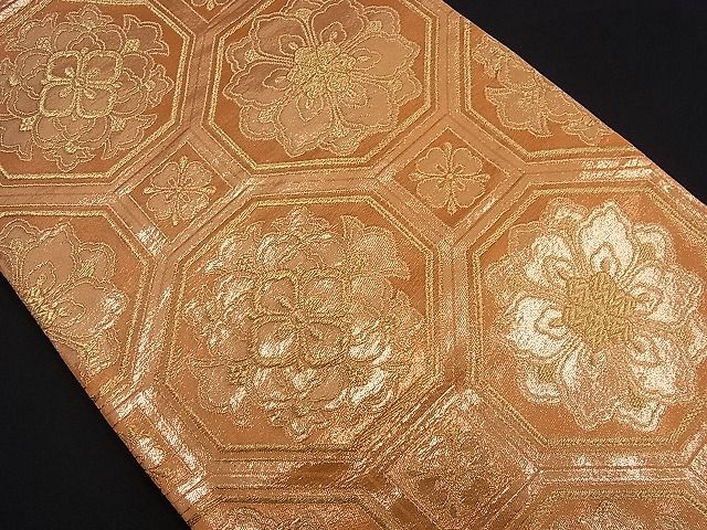 平和屋の平和屋着物■六通柄袋帯 織工花文 金糸 逸品 n-je1912｜アングル2