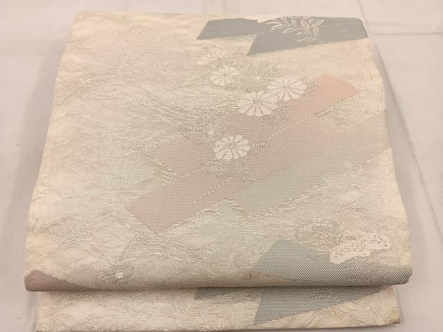 平和屋着物＊夏物 六通柄袋帯 菊花文 銀糸 正絹 逸品 BAAW3802mz