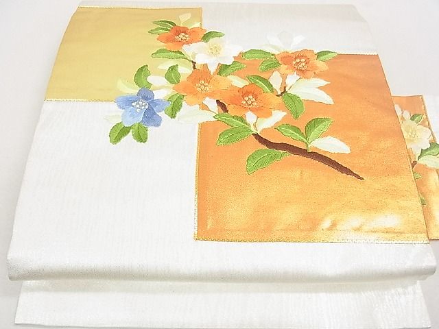 平和屋着物◎九寸名古屋帯 駒刺繍 枝花文 金銀糸 逸品 DAAD4668sa