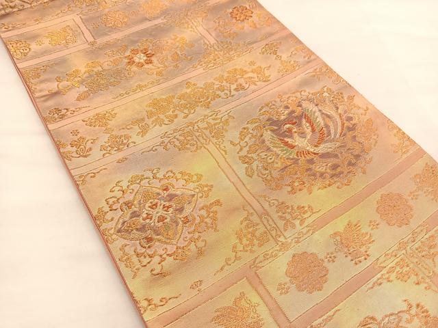 平和屋着物◎六通柄袋帯　横段花鳥文　金糸　引箔　正絹　逸品　BAAS7342hz