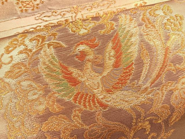 平和屋着物◎六通柄袋帯　横段花鳥文　金糸　引箔　正絹　逸品　BAAS7342hz
