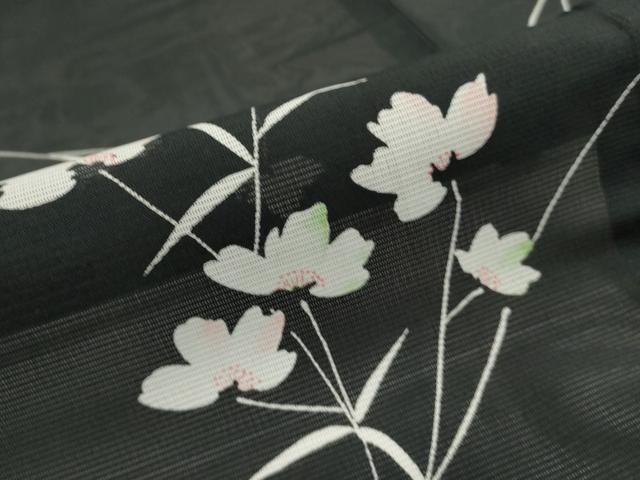 乐天商城 - 平和屋着物＊夏物　小紋　絽　枝花文　黒地　洗える着物　DAAS1404ud