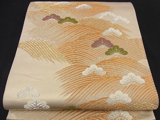 平和屋着物■六通柄袋帯 唐織 立波松文 金銀糸 逸品 n-nr0176
