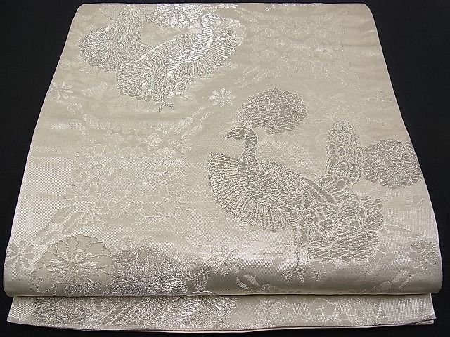 浴衣帯 - 平和屋着物■六通柄袋帯　孔雀花文　銀糸　逸品　n-pk0720
