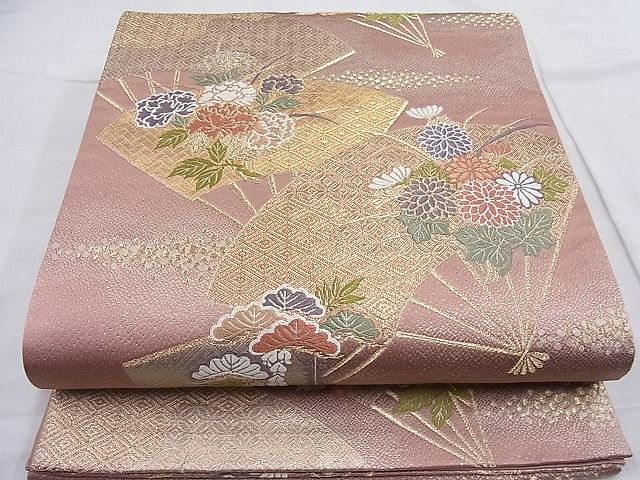 平和屋着物◎六通柄袋帯 唐織 扇面花文 金糸 逸品 BAAH7947ea