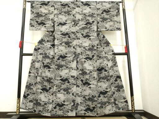 平和屋着物■上質な紬 風景花文 正絹 逸品 AAAN1559ck 平和屋着物■上質な紬 風景花文 正絹 逸品 AAAN1559ck