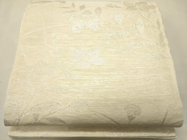 平和屋着物＊夏物　六通柄袋帯　草花文　銀糸　正絹　逸品　CAAR0791eg