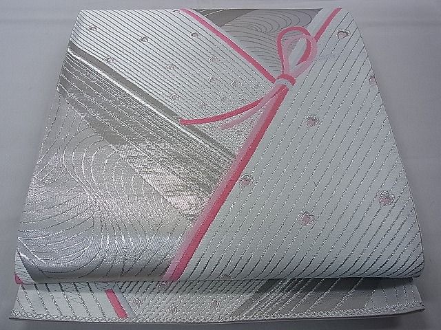 平和屋着物■六通柄袋帯　唐織　孔雀羽紐文　プラチナ箔二重織　逸品　pn4181