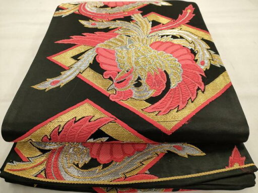 平和屋着物◎六通柄袋帯 唐織 鳳凰文 黒地 金銀糸 正絹 逸品 AAAU8929dt 平和屋着物◎六通柄袋帯 唐織 鳳凰文 黒地 金銀糸 正絹 逸品 AAAU8929dt