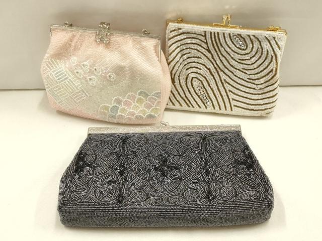 平和屋着物▼和装小物　和装バッグまとめて3点　ハンドバッグ　ビーズバッグ　クラッチバッグ　吉祥柄　ラインストーン　逸品　AABF4037ay
