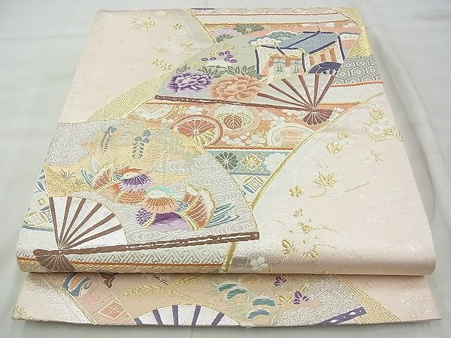 平和屋着物◎六通柄袋帯　唐織　研匠桧扇文様　金銀糸　逸品　BAAG0974qt