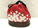 平和屋着物●和装小物 和装バッグ 信玄袋 籠 刺繍 花柄 金糸 竹 バンブー 逸品 AAAW4538ay
