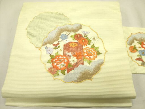 平和屋着物*夏物 中国三大刺繍 スワトウ刺繍 総刺繍 九寸名古屋帯 駒刺繍 花籠文 金糸 正絹 逸品 CAAS3222eg 平和屋着物*夏物 中国三大刺繍 スワトウ刺繍 総刺繍 九寸名古屋帯 駒刺繍 花籠文 金糸 正絹 逸品 CAAS3222eg