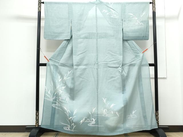 平和屋着物＊夏物 訪問着 絽紬地 流水草葉文 暈し染め 正絹 逸品 CABG8683th