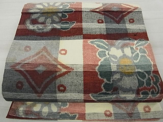 平和屋着物■全通柄袋帯　紬地　市松吉祥文　逸品　ga2081