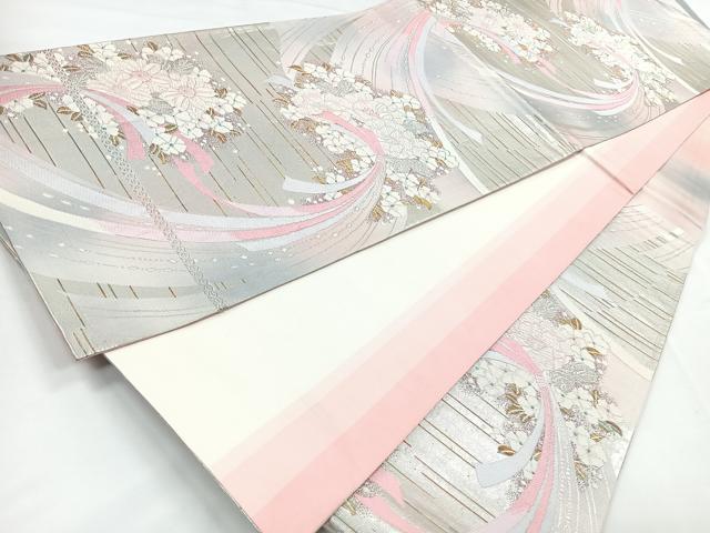 平和屋着物◎両面　六通柄袋帯　唐織　吉祥花文　金銀糸　正絹　逸品　CABB1012nb