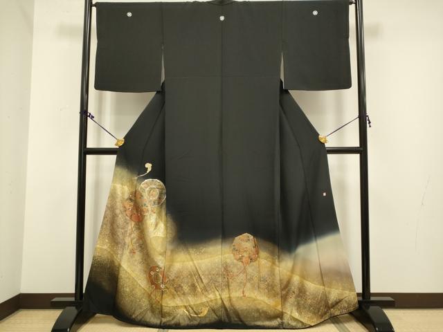 平和屋着物▼豪華黒留袖　作家物　鏡裏花文　暈し染め　金彩　正絹　逸品　DAAX2722du