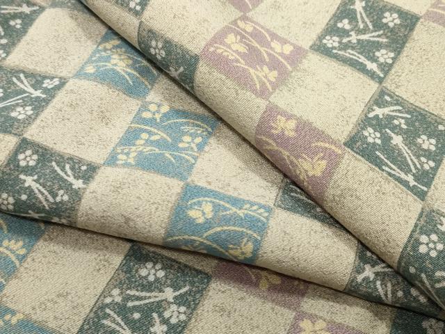 平和屋着物●上質な小紋　市松花蝶文　正絹　逸品　CABC8115gh