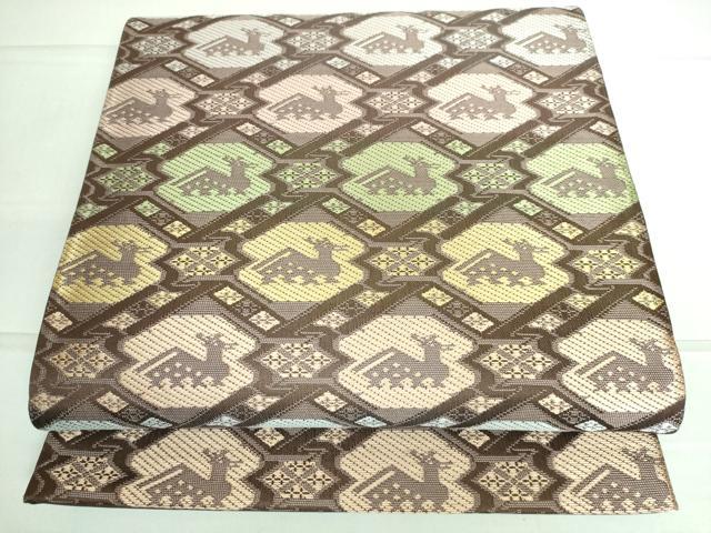 平和屋着物●西陣織　陰山織物謹製　箔屋清兵衛　六通柄袋帯　唐織　裂地名鑑図　有栖川鹿文　正絹　逸品　DAAP1654icのサムネイル