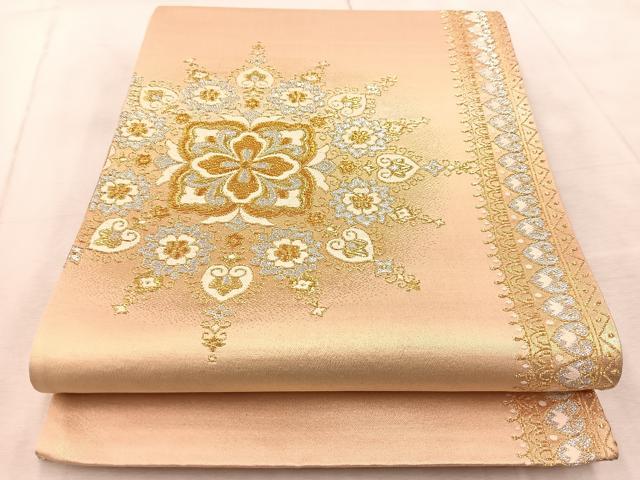 平和屋着物◎六通柄袋帯　正倉院花文　金銀糸　引箔　正絹　逸品　BAAV6828yc