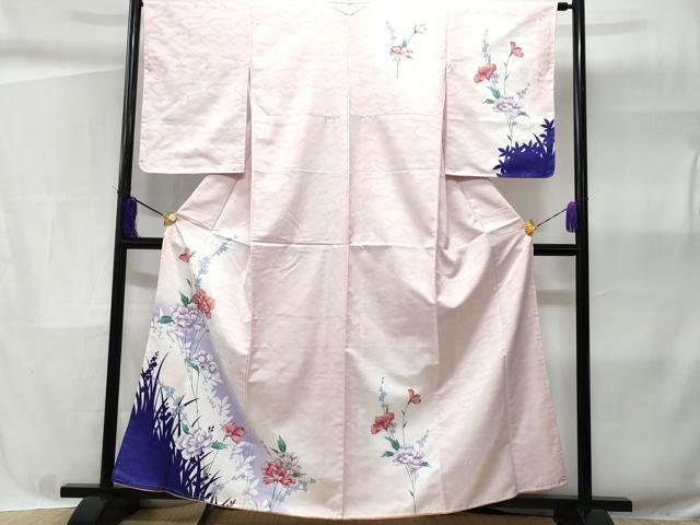 平和屋着物▽小紋　単衣　古代壁画間道　黒地　洗える着物　AABG7611ck 平和屋 - リユース着物ショップ